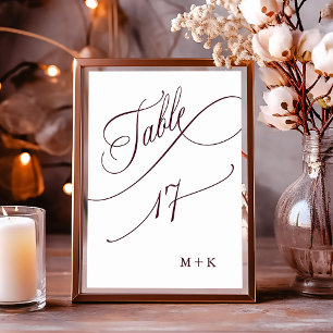Burgundy Luxury Calligraphy Wedding Number 17, Table Number