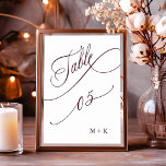 Burgundy Luxury Calligraphy Wedding Number 5, Table Number<br><div class="desc">Table 5. Please check all available numbers. | Luxury and elegant swirly calligraphy wedding table number with your initials.  For more advanced customisation of this design,  please click the BLUE DESIGN TOOL BUTTON above!</div>
