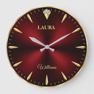 Burgundy Luxury Elegant Gold Minimalist  Large Clock