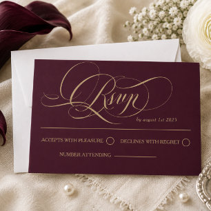 Burgundy Luxury Wedding RSVP Card