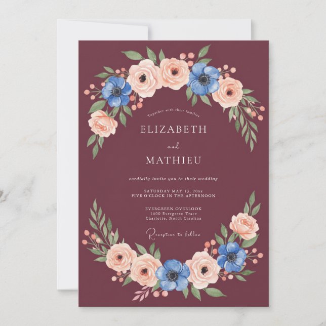 Burgundy Magnificent Winter Wedding Invitation (Front)