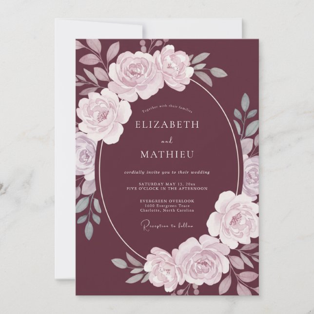 Burgundy Majestic Fall Wedding Invitation (Front)