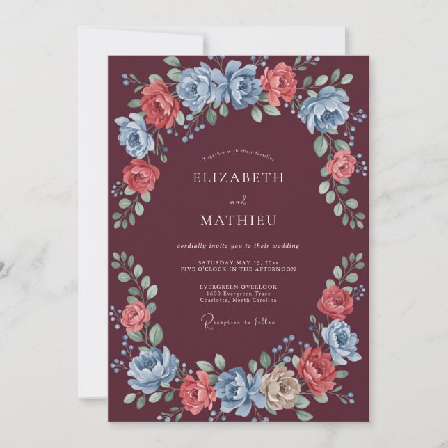 Burgundy Majestic Winter Wedding Invitation (Front)