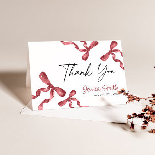 Burgundy Maroon Bow  Thank You Card