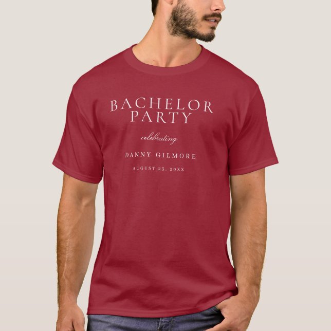 Burgundy Maroon Classic Mens Bachelor Party Event T-Shirt (Front)