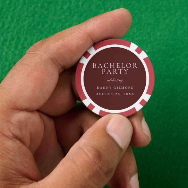 Burgundy Maroon Classic Mens Bachelor Party Poker Chips (Hand)