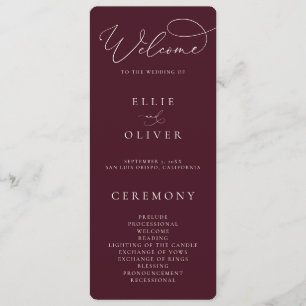 Burgundy Maroon Elegant Calligraphy Wedding Programme
