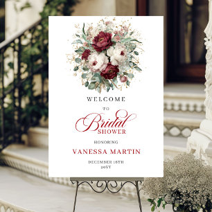 Burgundy Maroon Floral Bridal Shower Welcome Poster