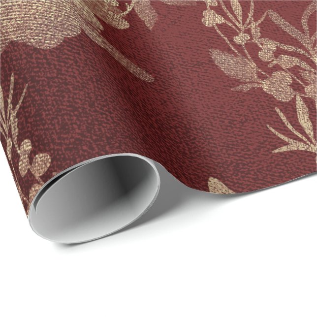 Burgundy Maroon Foxier Gold Wreath Blush Royal Wrapping Paper (Roll Corner)