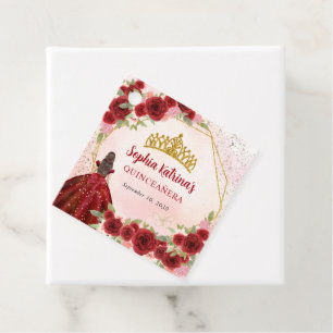 Burgundy Maroon Gold Glitter Floral Princess Tiara Favour Tags