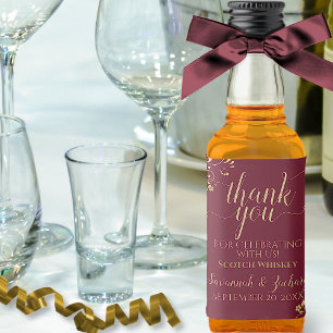 Burgundy Maroon & Gold Wedding Thank You Mini Liquor Bottle Label