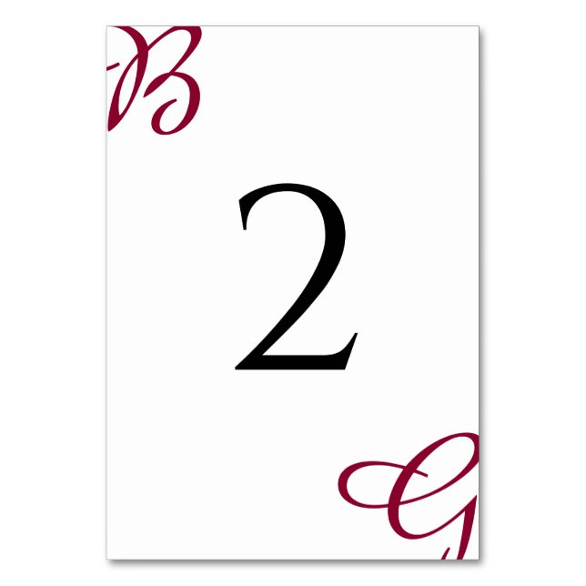 Burgundy Maroon Initials Autumn Fall Wedding  Table Number (Front)