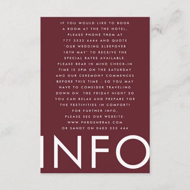 Burgundy Maroon Modern Bold Big Monogram Wedding Enclosure Card (Front)