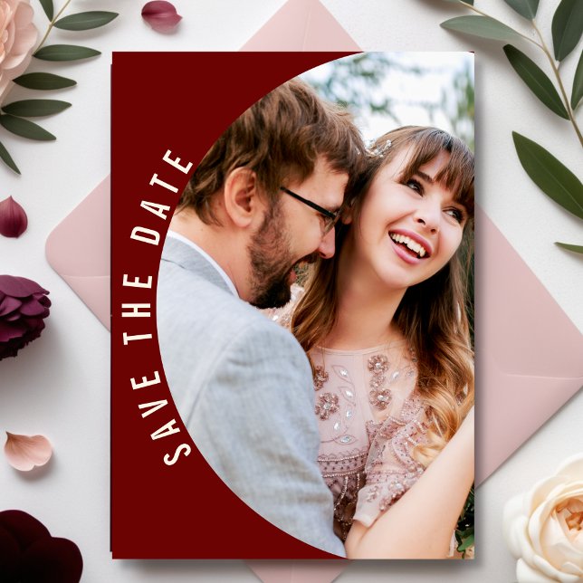 Burgundy Maroon Photo Elegant Floral Fall Wedding  Save The Date (Creator Uploaded)