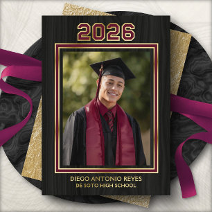 Burgundy Maroon Photo Graduation Announcement