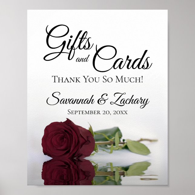Burgundy Maroon Rose Gifts & Cards Wedding Sign (Front)