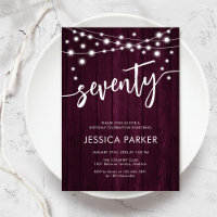 Burgundy Maroon Rustic Wood 70th Birthday Party