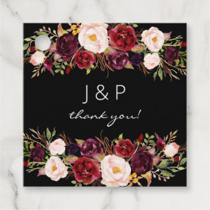 Burgundy Marsala and Blush Floral - Black Favour Tags