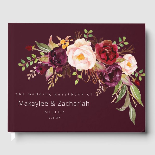 Burgundy Marsala and Blush Floral Guest Book (Front)