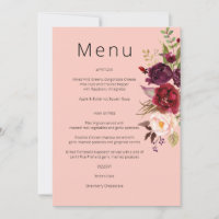 Burgundy Marsala and Blush Floral Menu - Pink 2 In