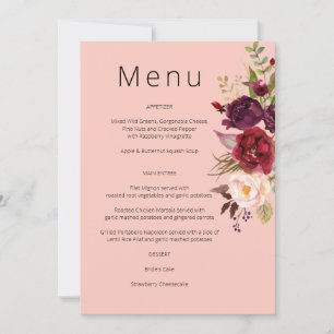 Burgundy Marsala and Blush Floral Menu - Pink 2 In Invitation