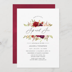 Burgundy - Marsala and Blush Floral Sip and See Invitation