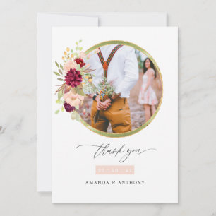 Burgundy-Marsala and Blush Wedding Photo Thank You Card