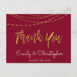Burgundy Marsala and Gold Foil Thank You Postcard