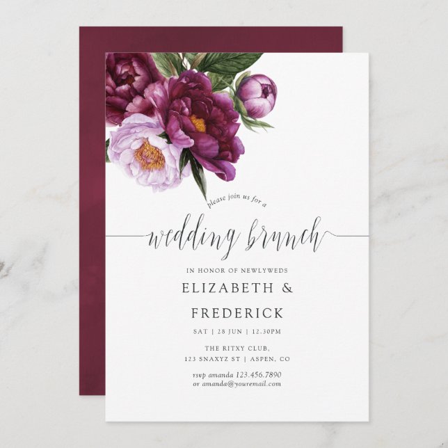 Burgundy - Marsala and Peach Wedding Brunch Invitation (Front/Back)