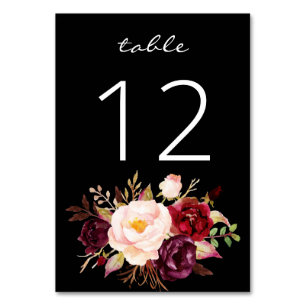Burgundy Marsala and Pink Floral 3- Black Table Number