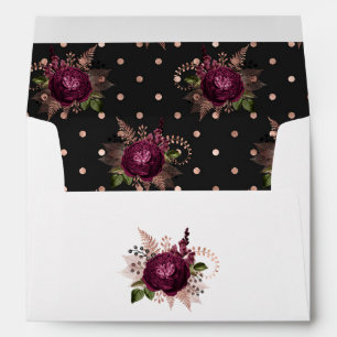 Burgundy - Marsala and Rose Gold Floral Wedding Envelope