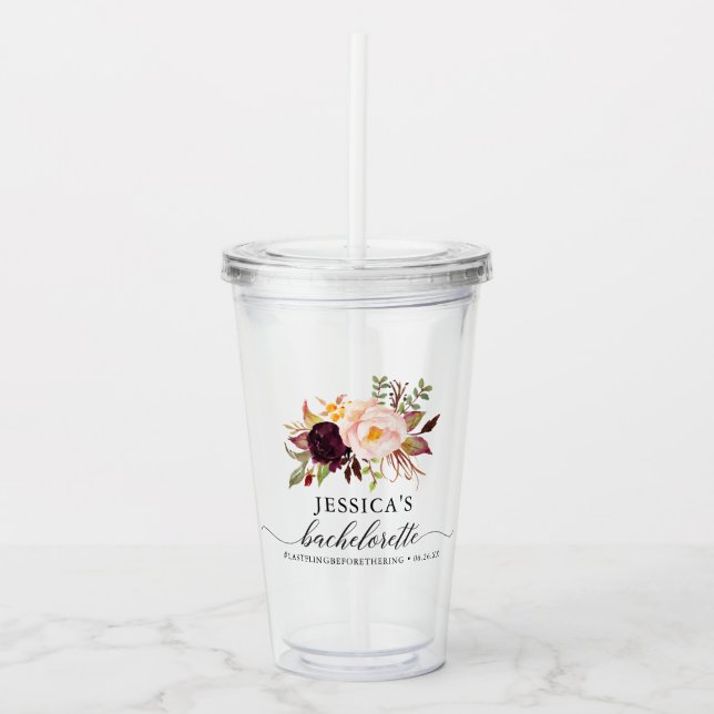 Burgundy Marsala Bachelorette Party Favour Tumbler (Front)
