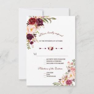 Burgundy Marsala Blush Floral Wedding RSVP Card