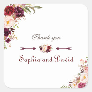 Burgundy Marsala Blush Floral Wedding Square Sticker
