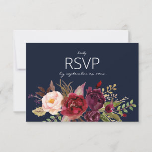 Burgundy Marsala Blush with Meal Navy RSVP Card