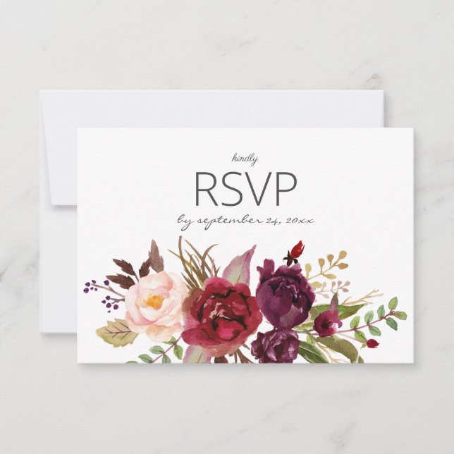 Burgundy Marsala Blush with Meal - White RSVP Card (Front)