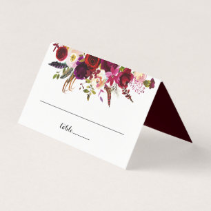 Burgundy Marsala Bohemian Wedding Table Place Card