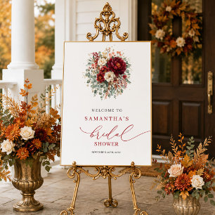Burgundy marsala boho bridal shower welcome sign s