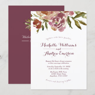 Burgundy Marsala Fall Floral Wedding Invitation