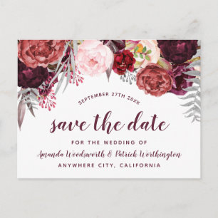 Burgundy Marsala Fall Peony Save The Date Cards