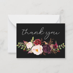 Burgundy Marsala Floral -All Black Small Thank You Card