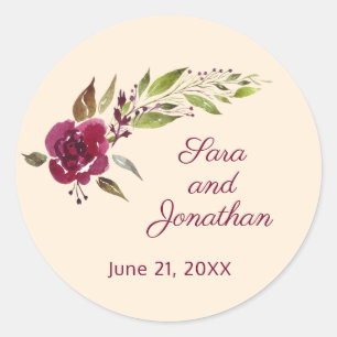 Burgundy Marsala Floral and Greenery Wedding Classic Round Sticker