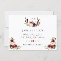 Burgundy Marsala Floral Antlers Bridal Shower