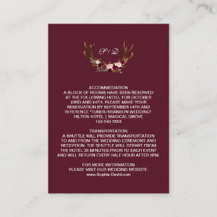 Burgundy Marsala Floral Antlers Wedding Details Enclosure Card