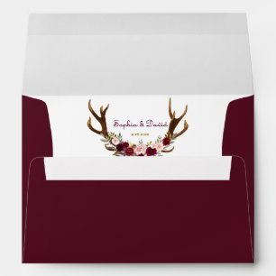 Burgundy Marsala Floral Antlers Wedding Envelopes