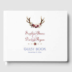 Burgundy Marsala Floral Antlers Wedding Guest Book