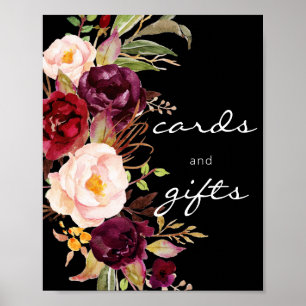 Burgundy Marsala Floral Cards & Gifts Sign Black 3