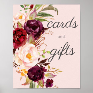 Burgundy Marsala Floral Cards & Gifts Sign Pink