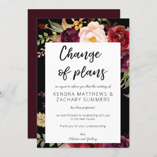 Burgundy Marsala Floral Change of Plans - Black Invitation
