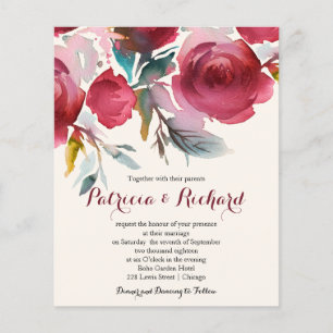 Burgundy Marsala Floral Cheap Wedding Invitation